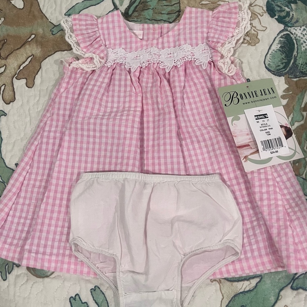 NWT Bonnie Baby 12 month Pink and white gingham dress